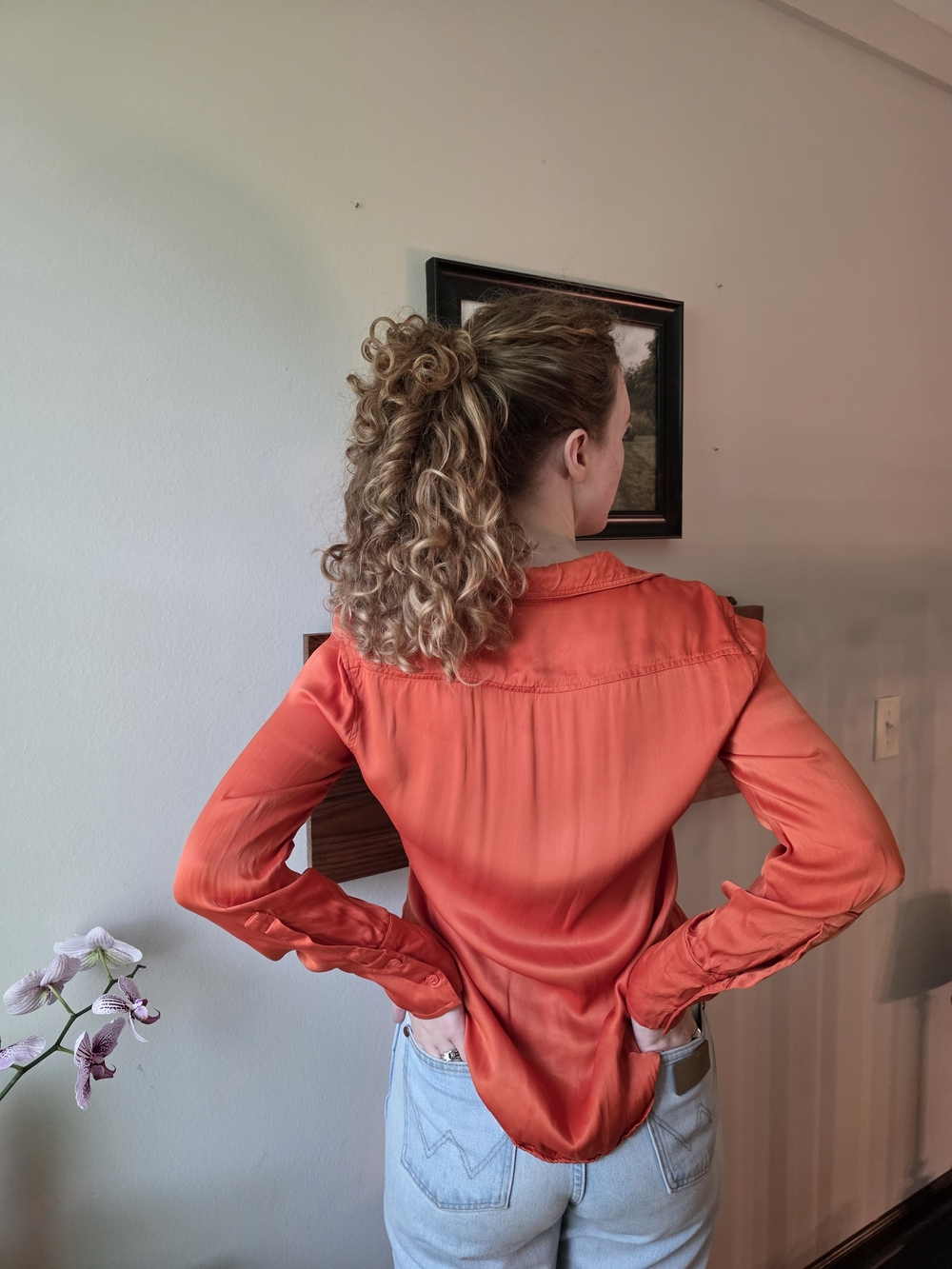 Sleek Orange Long-Sleeve Button-Down Shirt